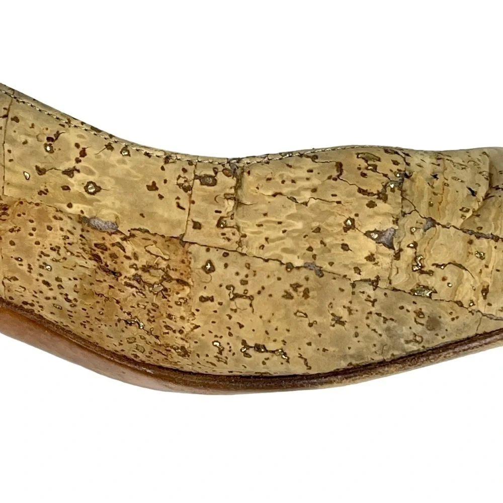 STUART WEITZMAN VINTAGE CORK V CLEAVAGE LEATHER SOLE SCULPTURAL HEEL PUMP HEELS